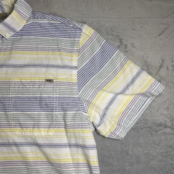 Vans Button Up Linen Shirt Mens Large Striped Skater Preppy Classic Elevated - Picture 8 of 13